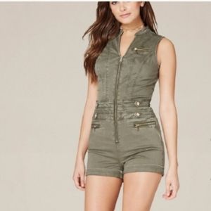 NWOT Bebe Nikita Stretch Army Green Romper, Sz 28
